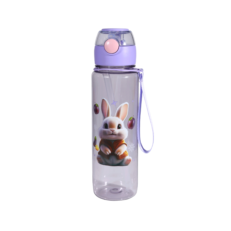 Plastic Cartoon Animal Pattern Bouncing Lid Water Bottle