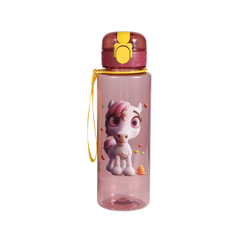 Plastic Cartoon Animal Pattern Bouncing Lid Water Bottle