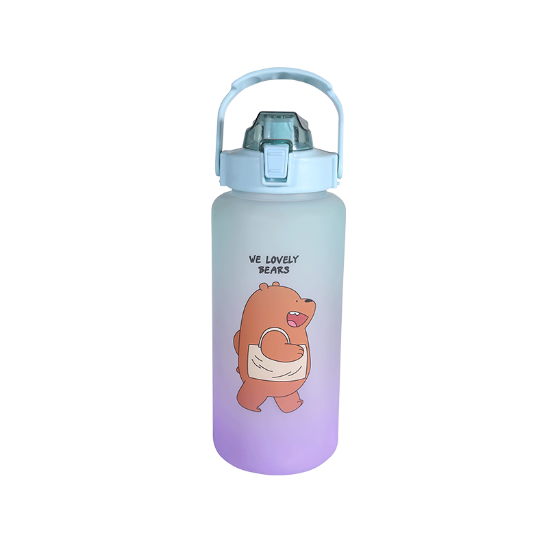 Frosted Cartoon Bear Pattern Water Bottle Set