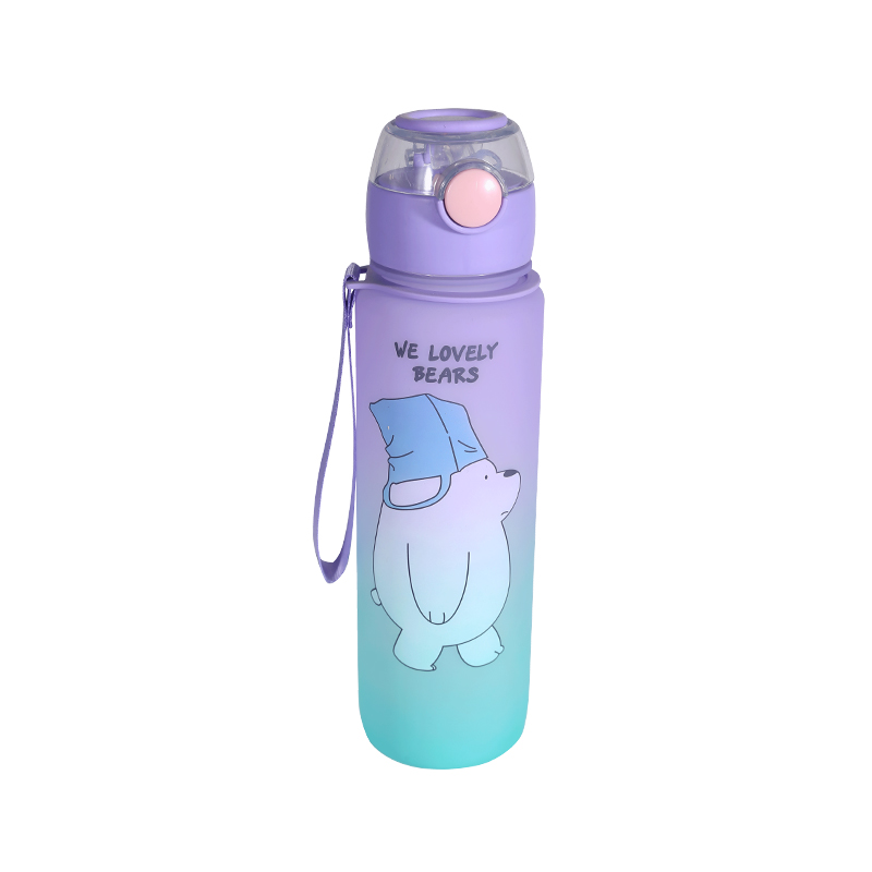 Frosted Cartoon Bear Pattern Water Bottle Set