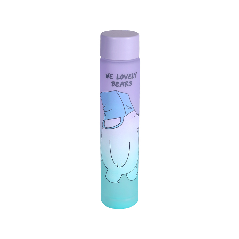 Frosted Cartoon Bear Pattern Water Bottle Set